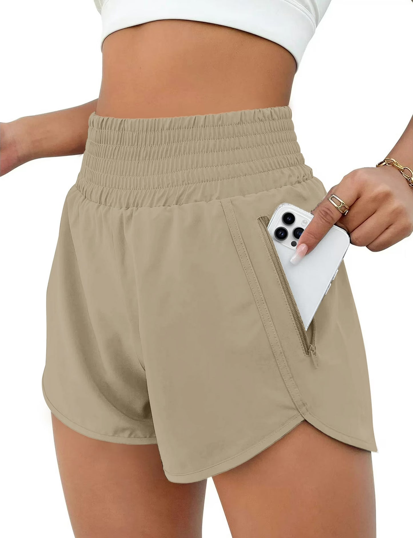Rosvigor Womens Athletic Shorts High Waisted Running Shorts Gym Workout Shorts with Pockets