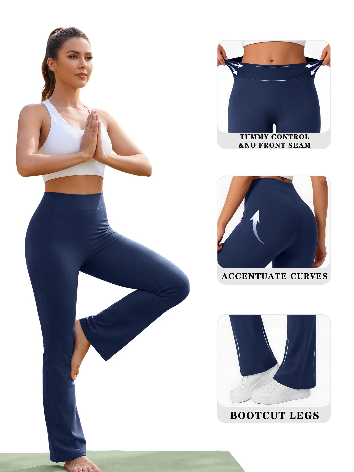 Rosvigor Womens Micro Flare Yoga Pants High Waisted Bootcut Leggings No Front Seam Buttery Soft Leggings for Workout Gym Casual