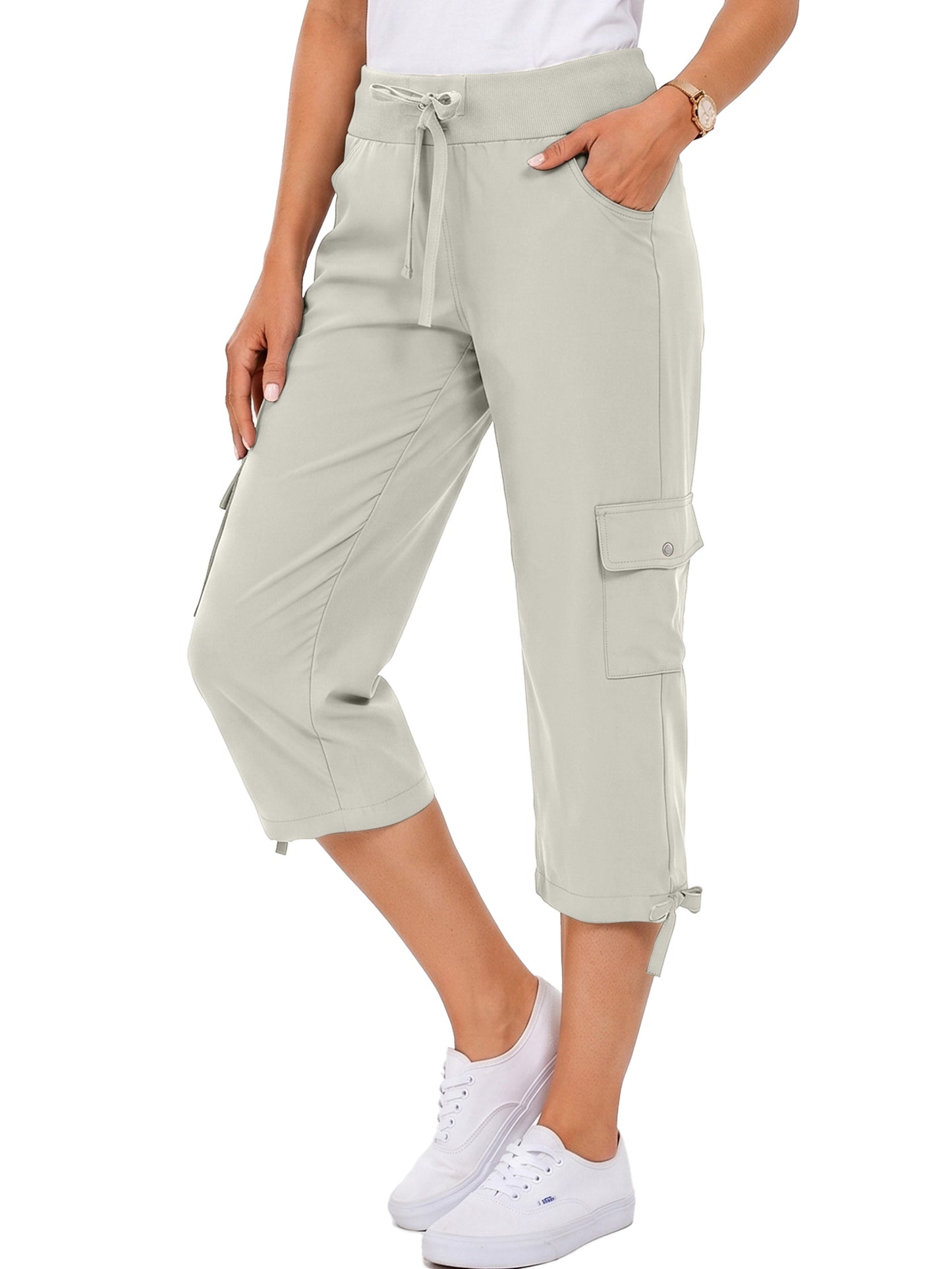 Rosvigor Womens Cargo Capris Lightweight Hiking Pants Outdoor Athletic Quick Dry Travel Pants with Pockets