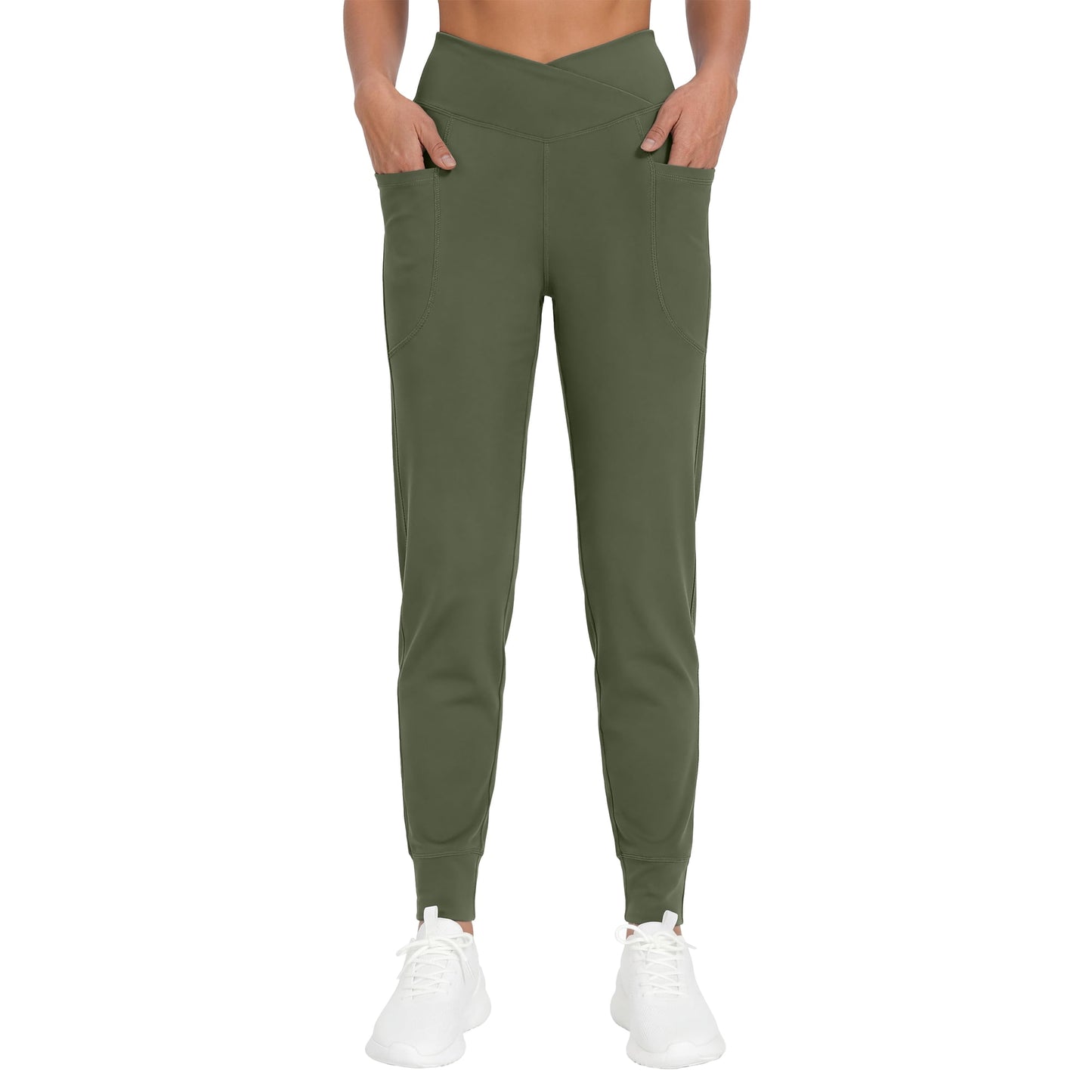 Rosvigor Yoga Joggers Women Athletic Pants for Women Elastic Crossover High Waisted Tapered Casual Pants with Pockets