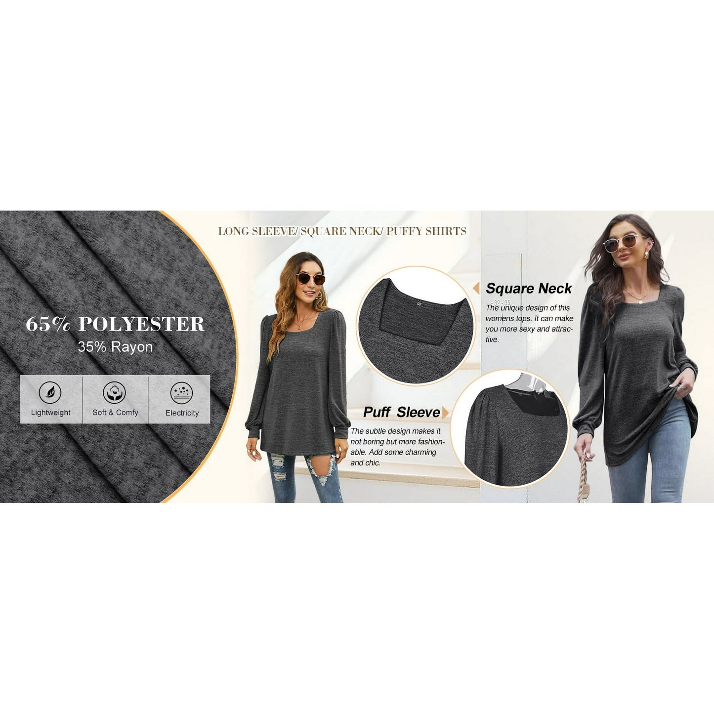 Rosvigor Blouses for Women Long Sleeve Shirts Casual Loose Tunic Fall Winter Tops