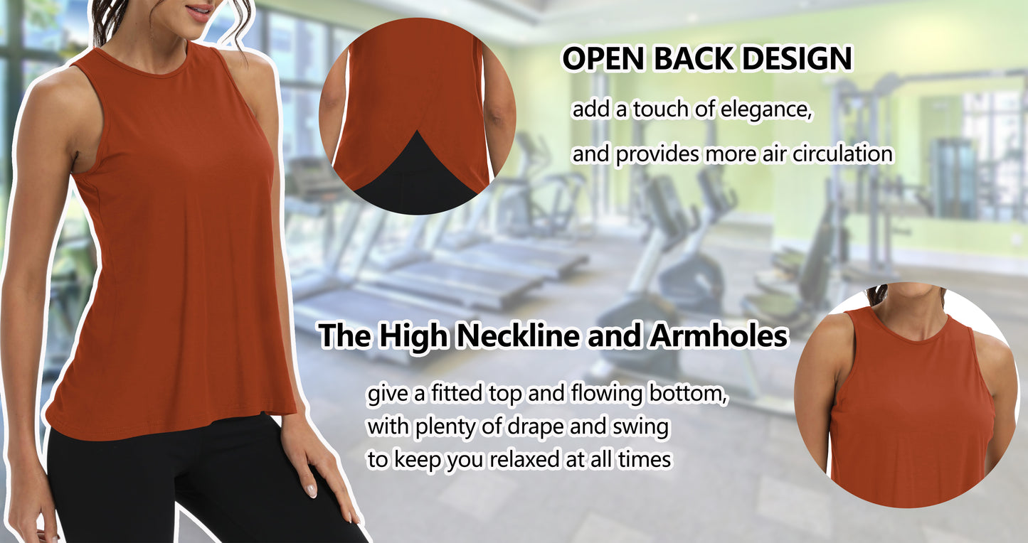 Rosvigor Workout Tops for Women Open Back Loose Fit Tank Tops Women Athletic Yoga Shirts Gym Tops