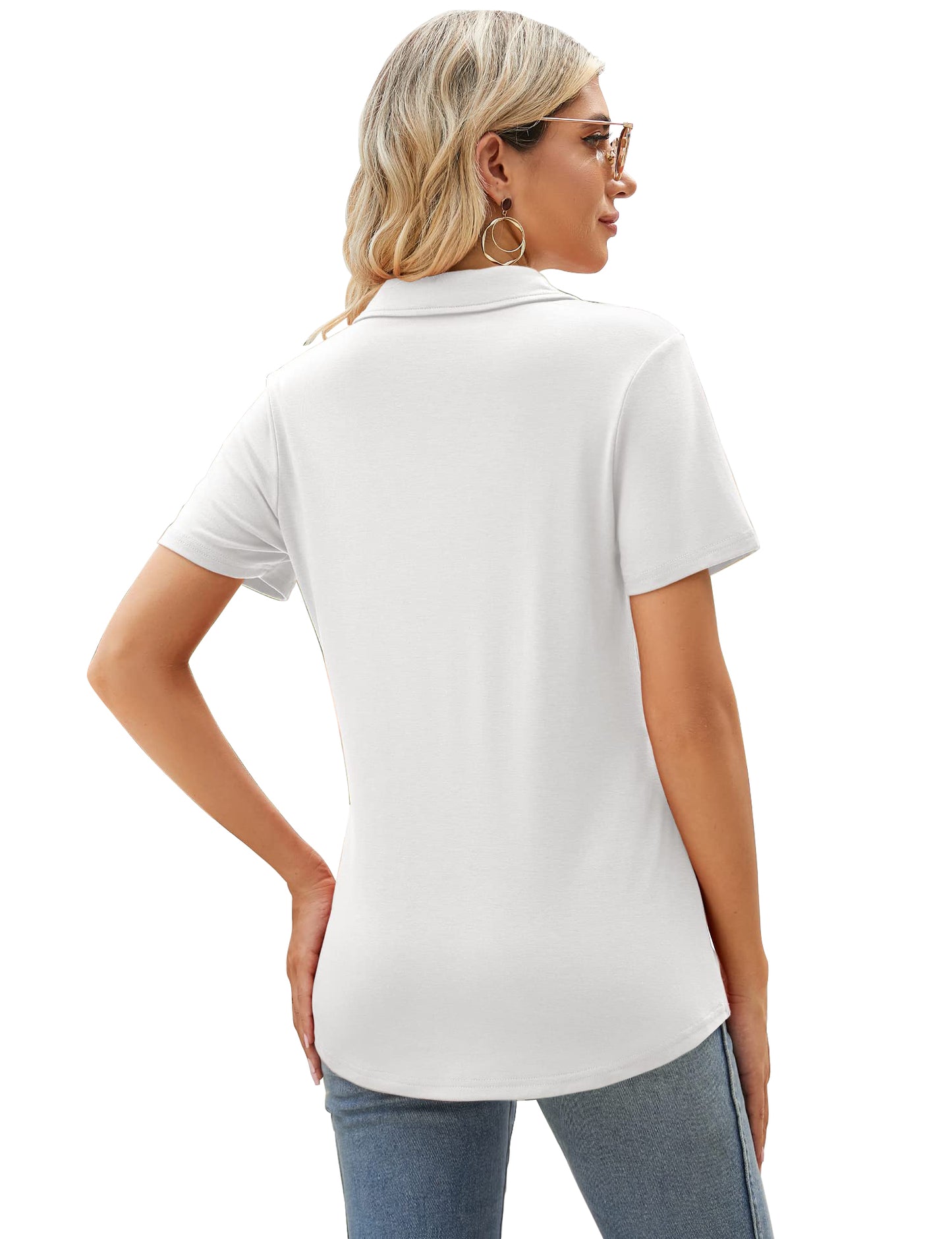 Rosvigor Womens Tops Short Sleeve Polo Shirts for Women V Neck Blouses Summer Tunics Shirts with Collar