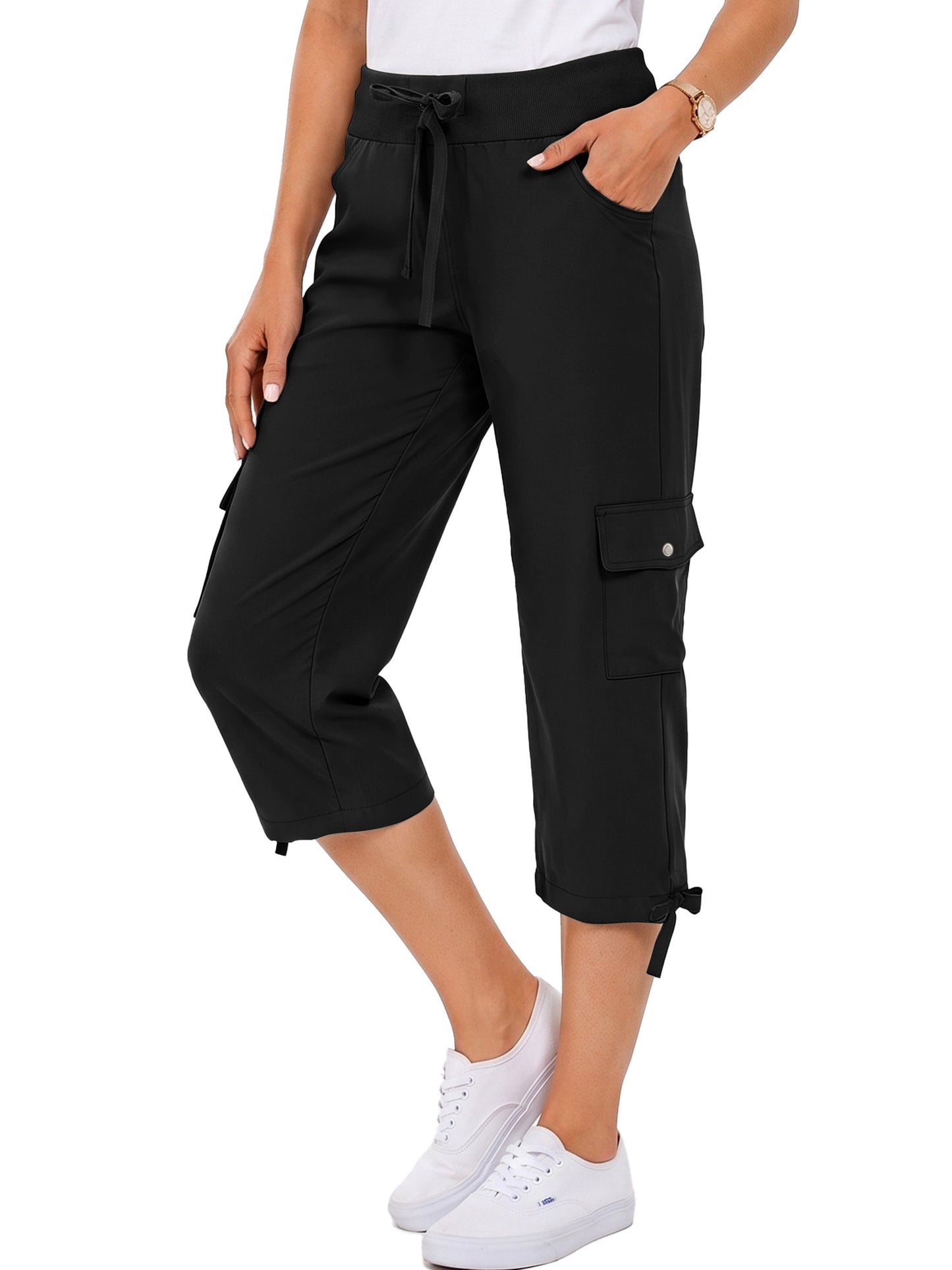 Rosvigor Womens Cargo Capris Lightweight Hiking Pants Outdoor Athletic Quick Dry Travel Pants with Pockets