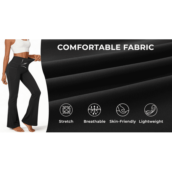 VivaYoga Flare Yoga Pants for Women High Waisted Leggings Tummy Control Workout Pants No Front Seam Trousers with Pockets