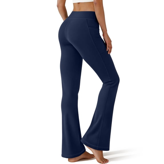 Rosvigor 2 Pack Plus Size Flare Yoga Pants for Women High Waisted Leggings Tummy Control Workout Pants No Front Seam Trousers with Pockets