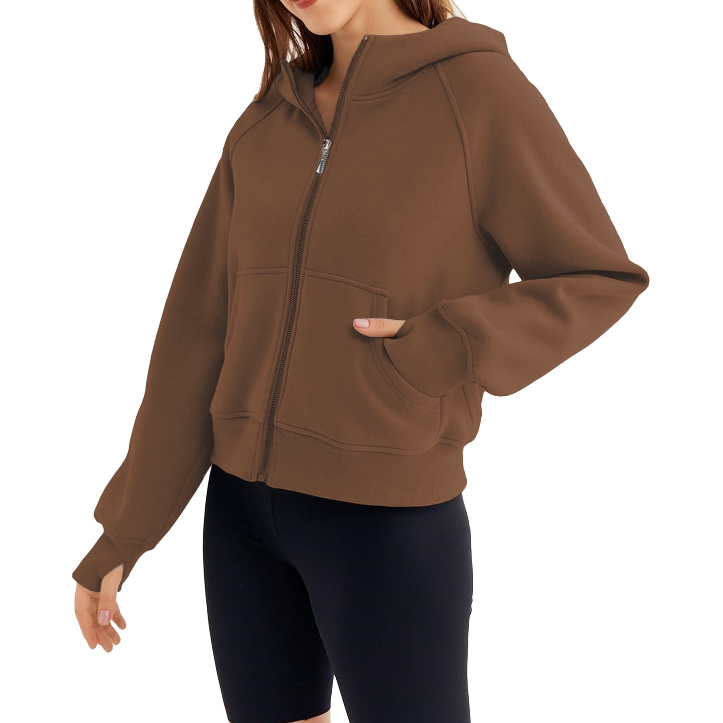 Rosvigor Hoodies for Women Cropped Sweatshirts Women Fleece Oversized Full Zip Jackets Fall Winter Tops