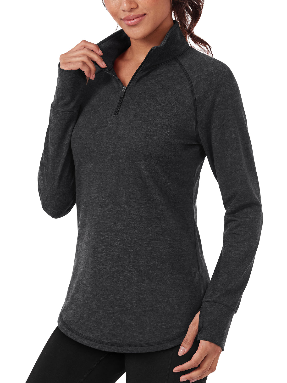 Rosvigor Womens Quarter Zip Pullover Sweatshirt Long Sleeve Athletic Shirts Loose Pullover Activewear Tops with Thumb Holes