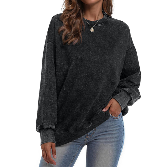 Rosvigor Women Vintage Oversized Sweatshirt Acid Washed Crewneck Pullover Woman Long Sleeve Streetwear Top