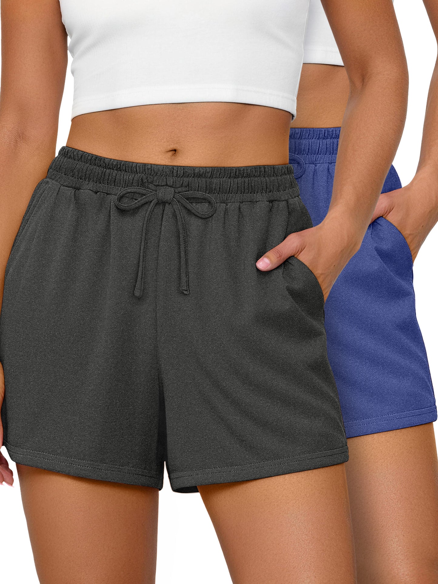 Rosvigor 2 Pack Women Shorts High Waisted Athletic Shorts for Women with Pockets for Gym Workout Running Lounge