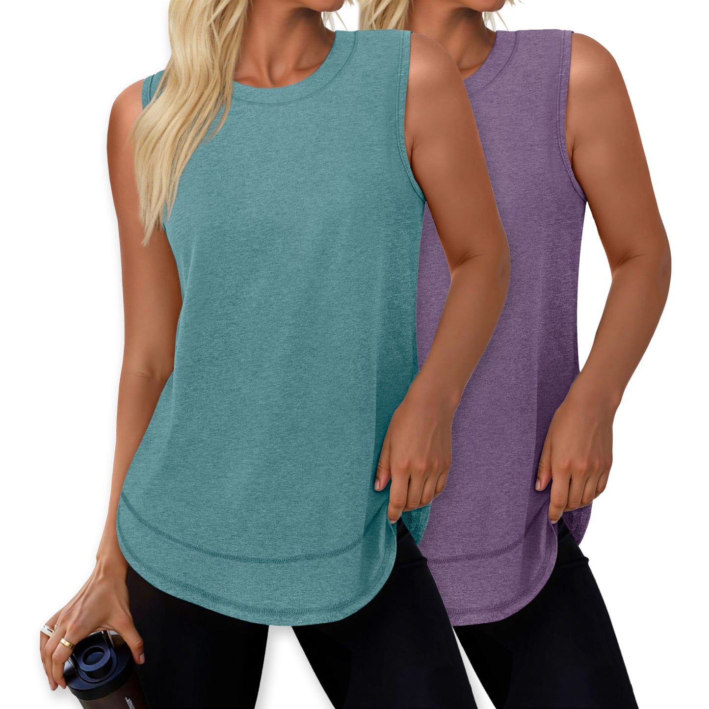 Rosvigior 2 Pack Womens Workout Tank Tops Lightweight Sleeveless Shirts for Women Loose Fit Tops for Athletic Running Tennis Yoga