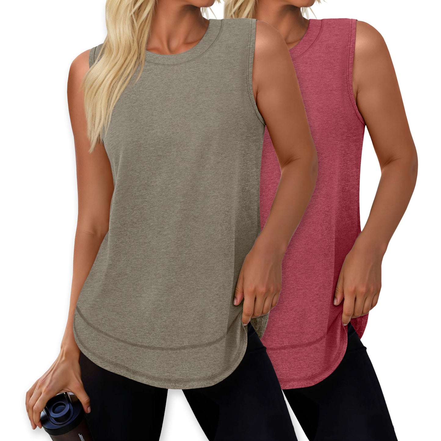 Rosvigior 2 Pack Womens Workout Tank Tops Lightweight Sleeveless Shirts for Women Loose Fit Tops for Athletic Running Tennis Yoga