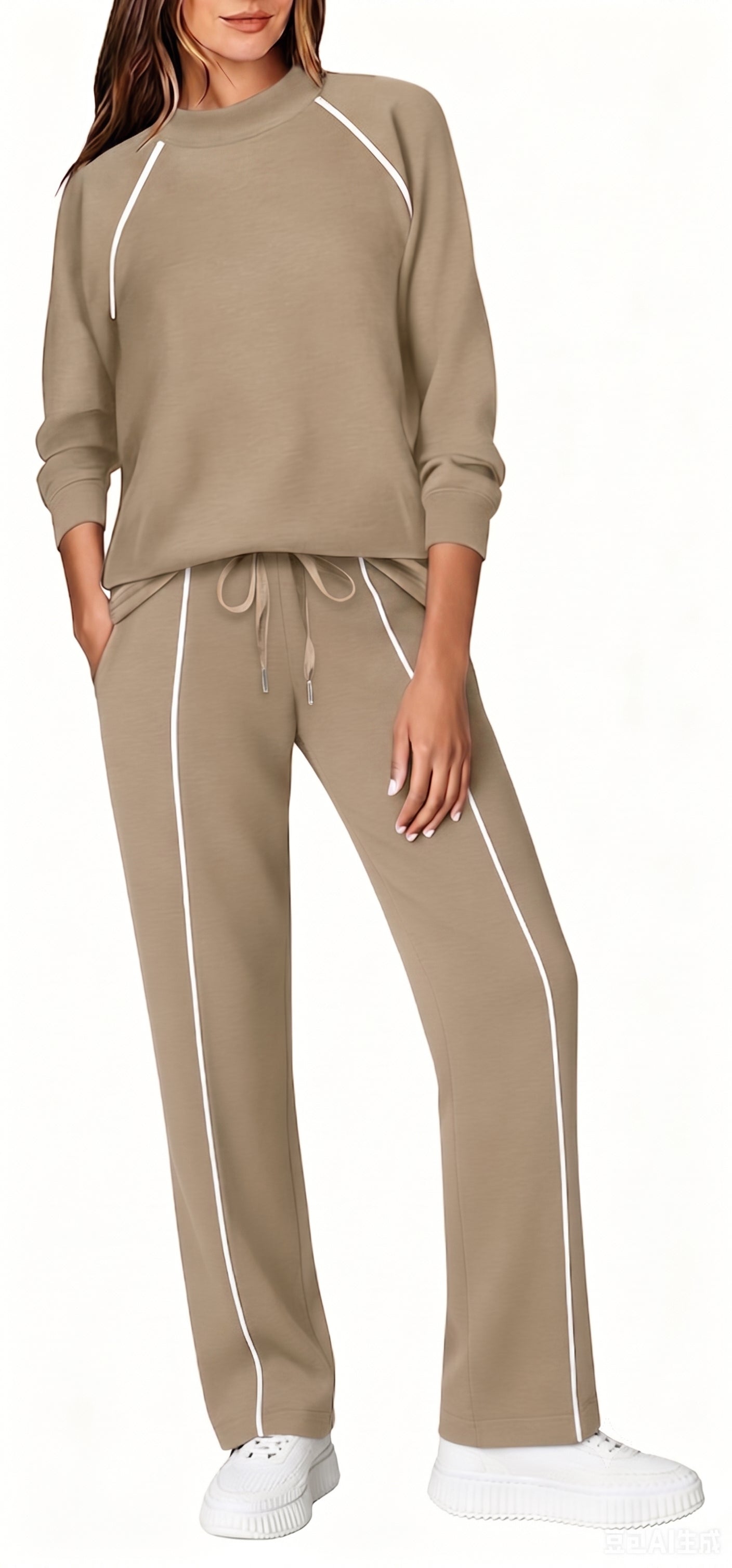 Rosvigor Womens 2 Piece Sweatsuit Set Mock Neck Sweatshirt & Straight Leg Sweatpants Lounge Tracksuit with Pockets for Travel Workout