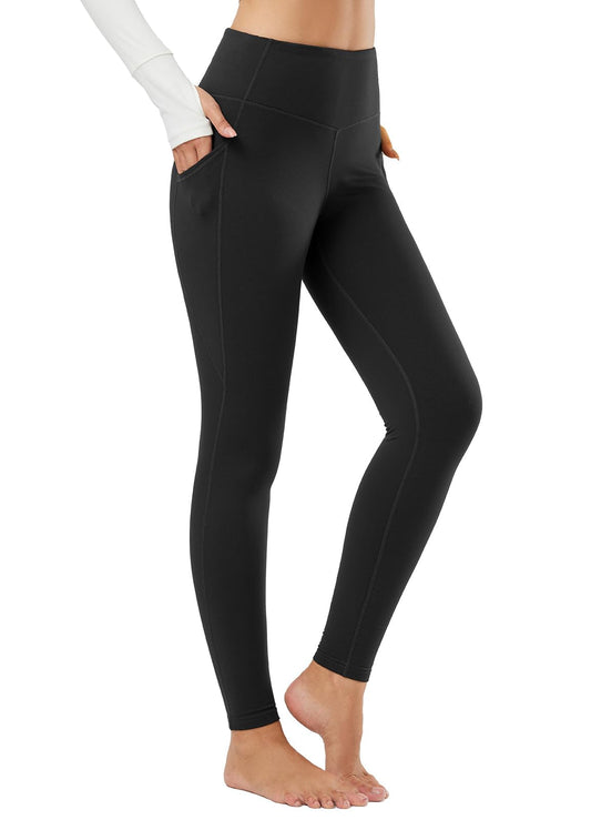 Rosvigor Fleece Lined Yoga Leggings for Women High Waisted Tummy Control Thermal Workout Leggings Winter Warm Pants with Pockets