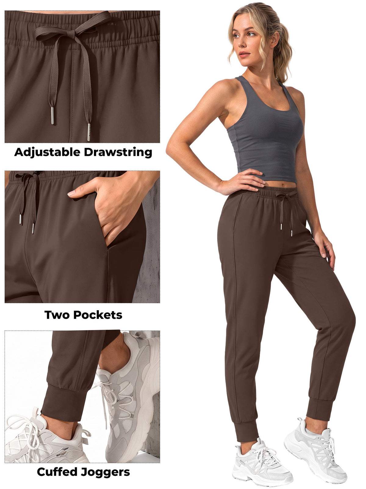 Rosvigor Womens Jogger Pants High Waisted Drawstring Yoga Sweatpants Workout Athletic Track Lounge Pants with Pockets