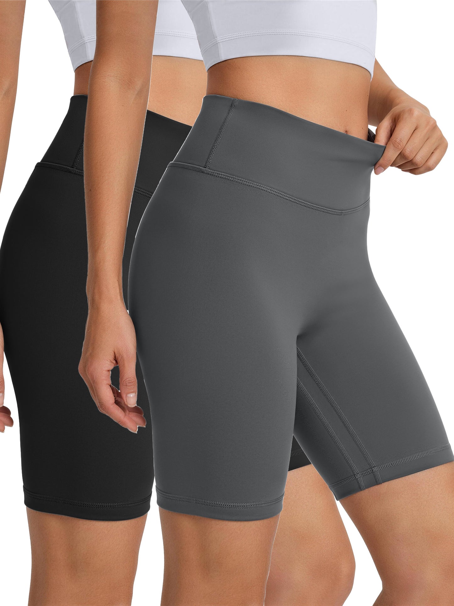 Rosvigor 2 Pack Women’s Biker Shorts 8" High Waisted Yoga Shorts with Pockets No Front Seam Workout Running Gym Athletic Shorts