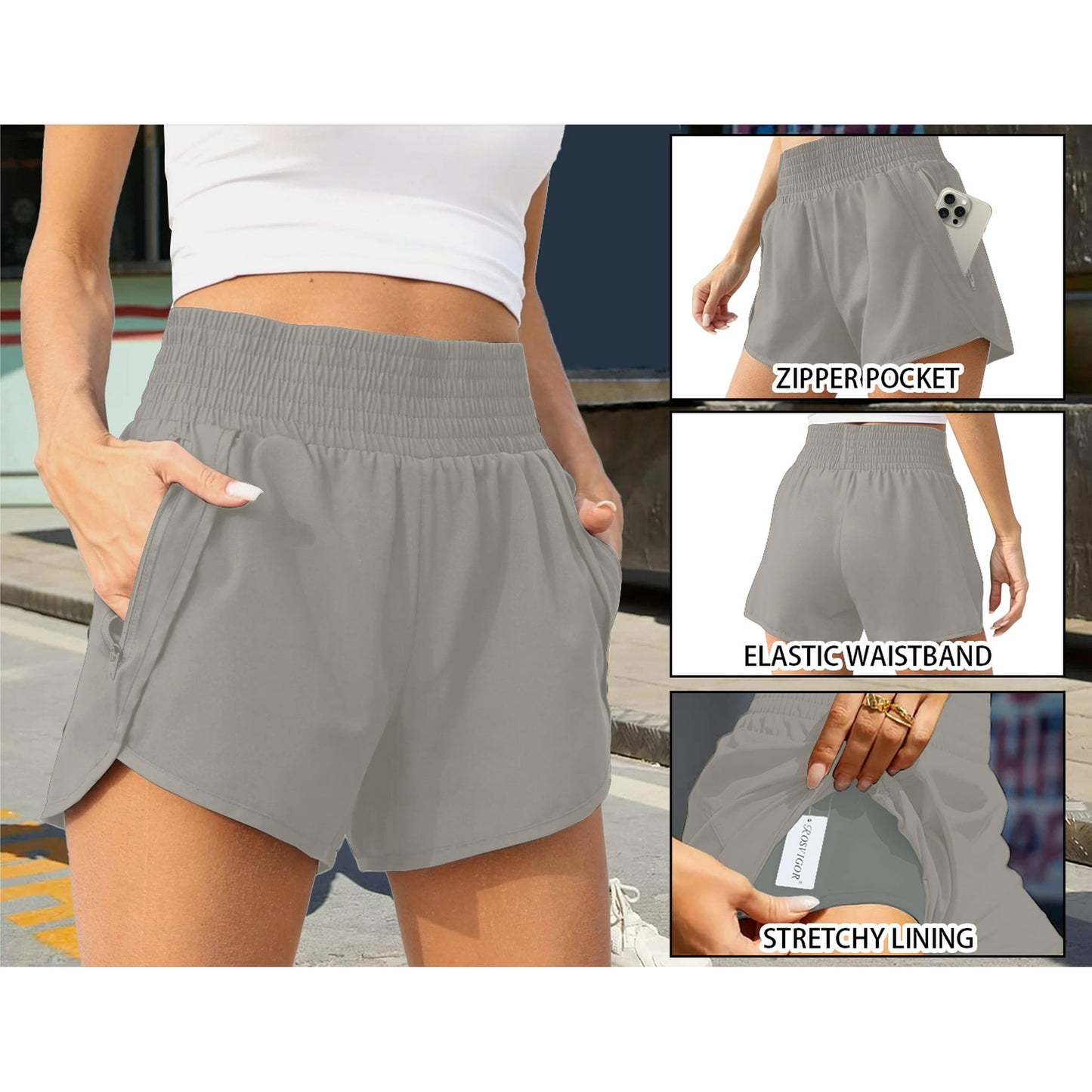 Rosvigor Womens Athletic Shorts High Waisted Running Shorts Gym Workout Shorts with Pockets