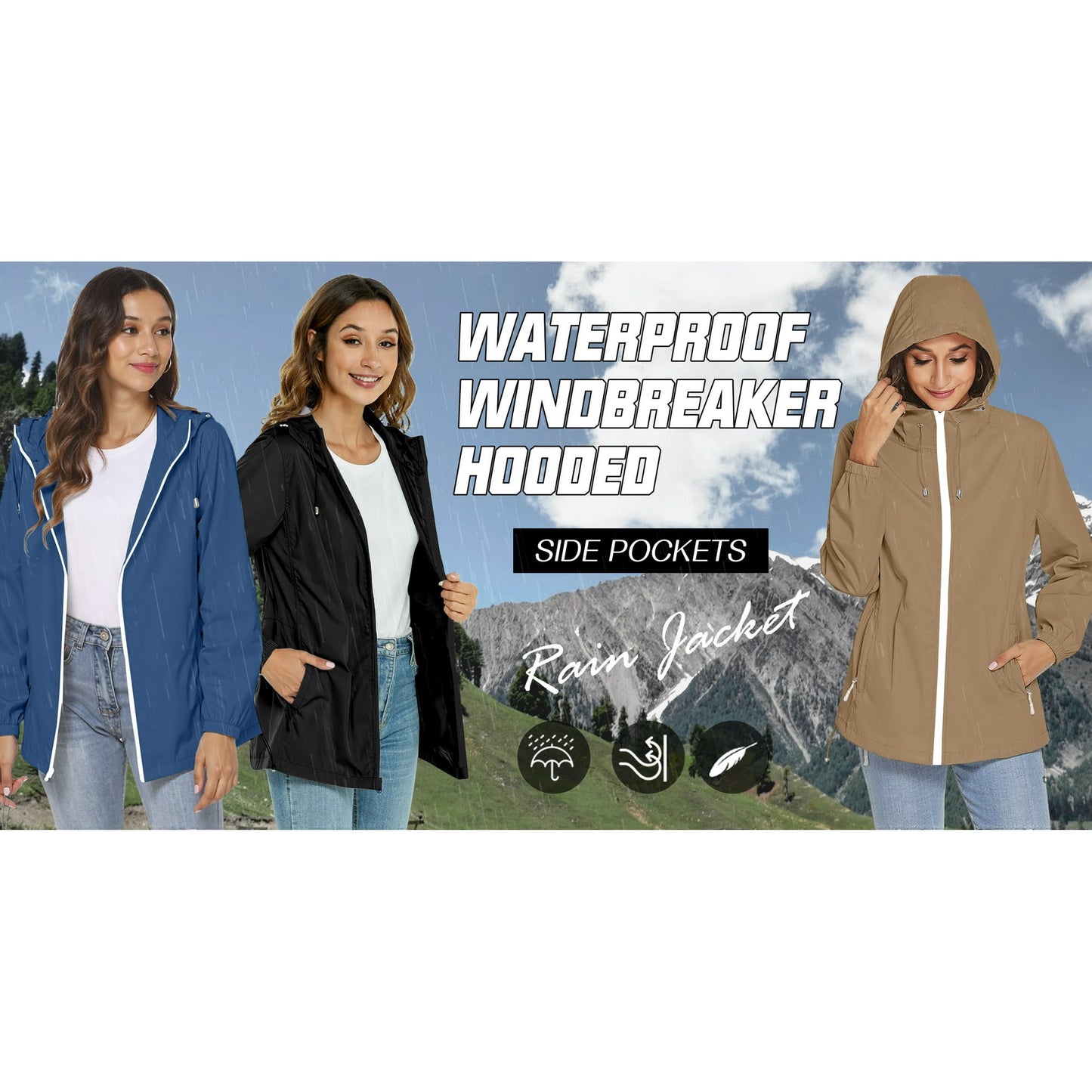 Rosvigor Women Lightweight Jackets Hooded Windbreaker Women Portable Waterproof Raincoat Hiking Travel Jackets