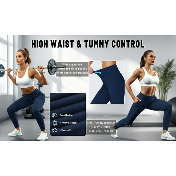Rosvigor Yoga Women Joggers Athletic Pants for Women Elastic High Waisted Tapered Casual Pants with Pockets