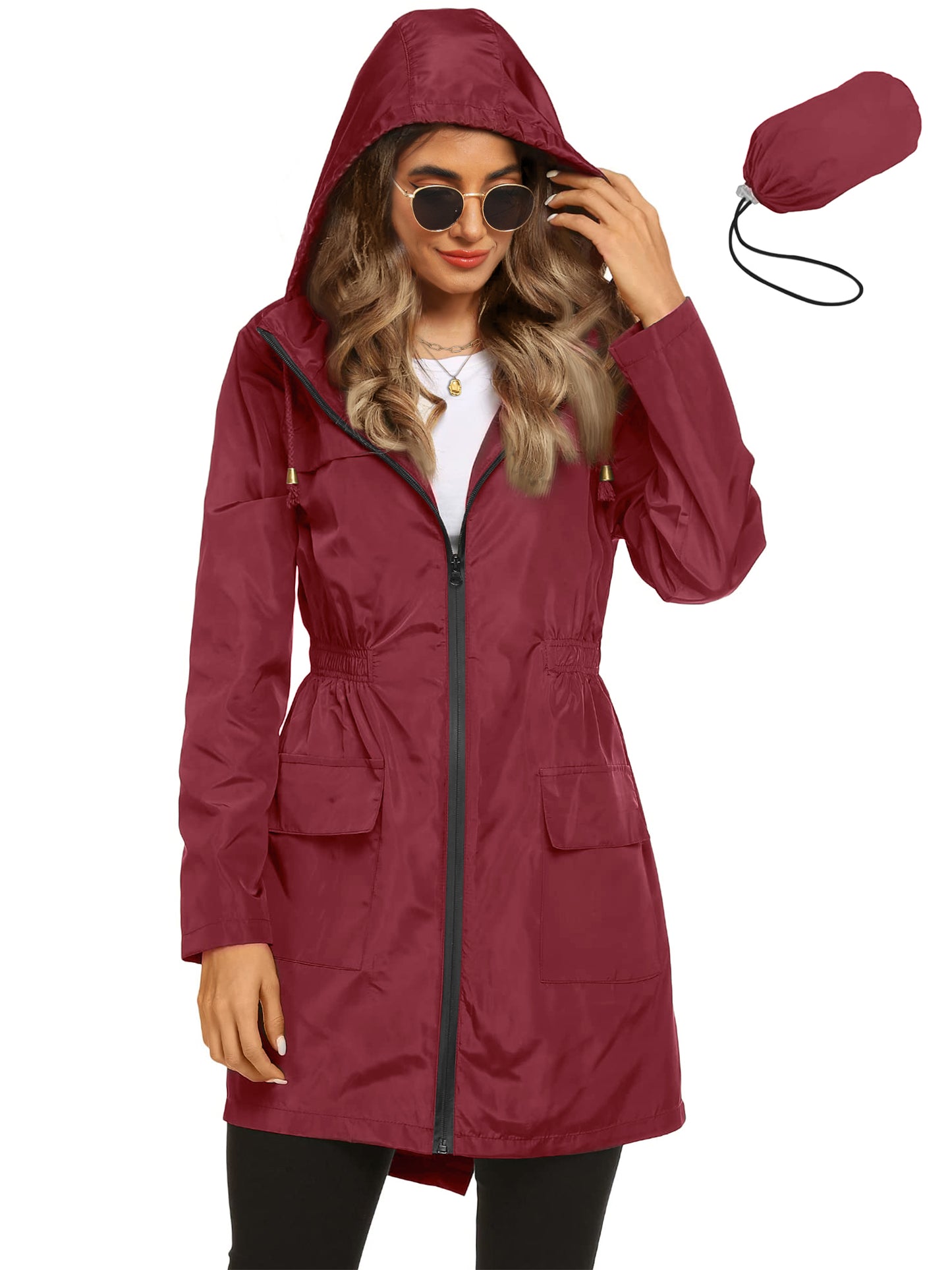 Rosvigor Womens Lightweight Jackets Windbreaker Jackets Woman Long Waterproof Hooded Raincoat with Pockets