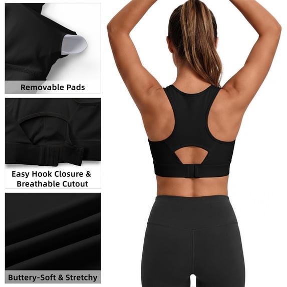 Rosvigor High Impact Sports Bra for Women Adjustable Racerback Full Support Padded Workout Bra for Running Gym Large Bust