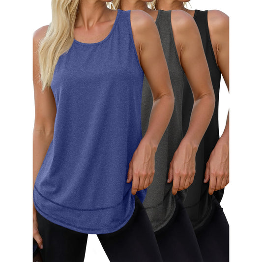 Rosvigor 3 Pack Womens Workout Tank Tops Quick Dry Sleeveless Shirts for Women Loose Fit Tops for Athletic Running Tennis Yoga