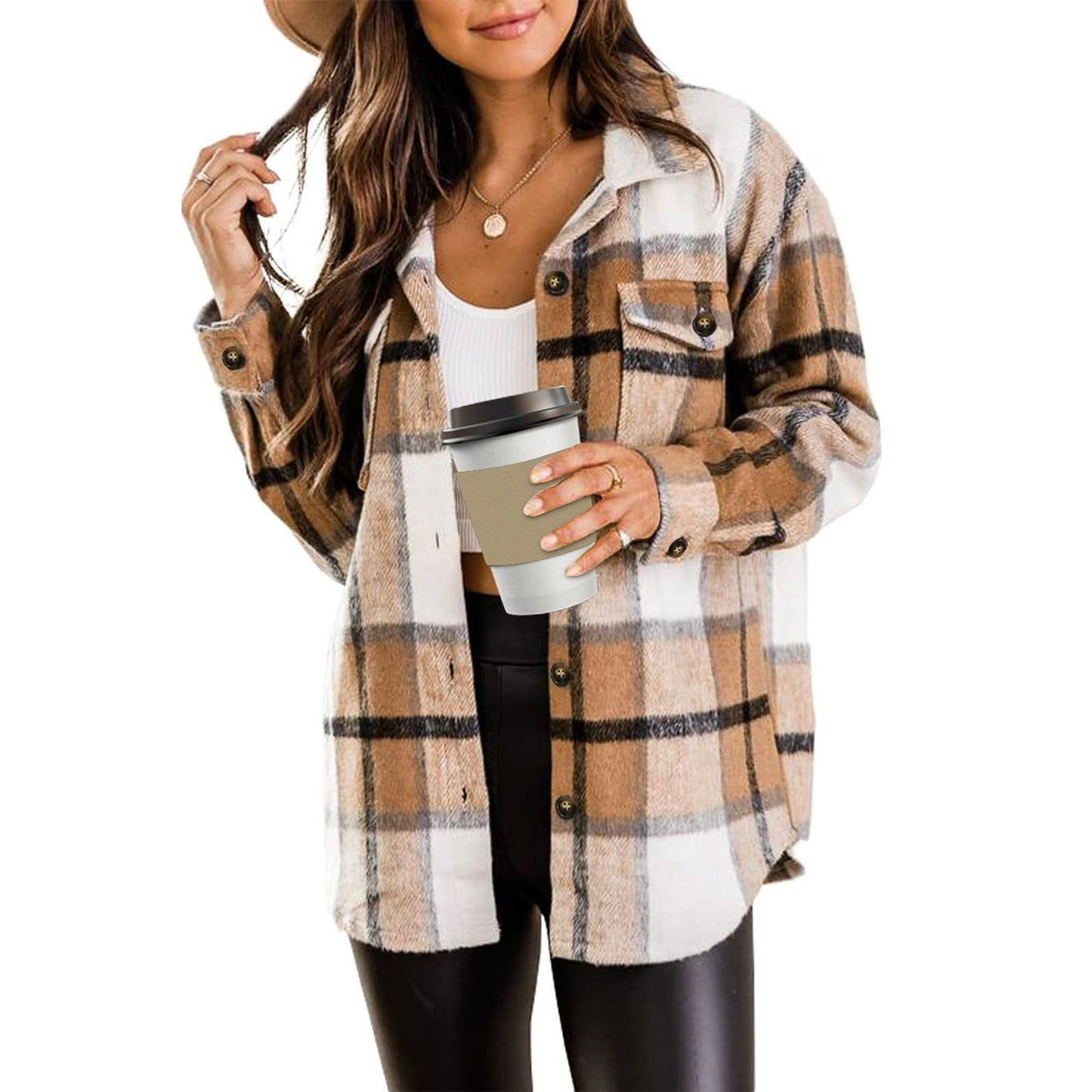 Rosvigor Flannel Shirts for Women Plaid Jackets Long Sleeve Shackets Womens Button Down Coats Warm Blouses