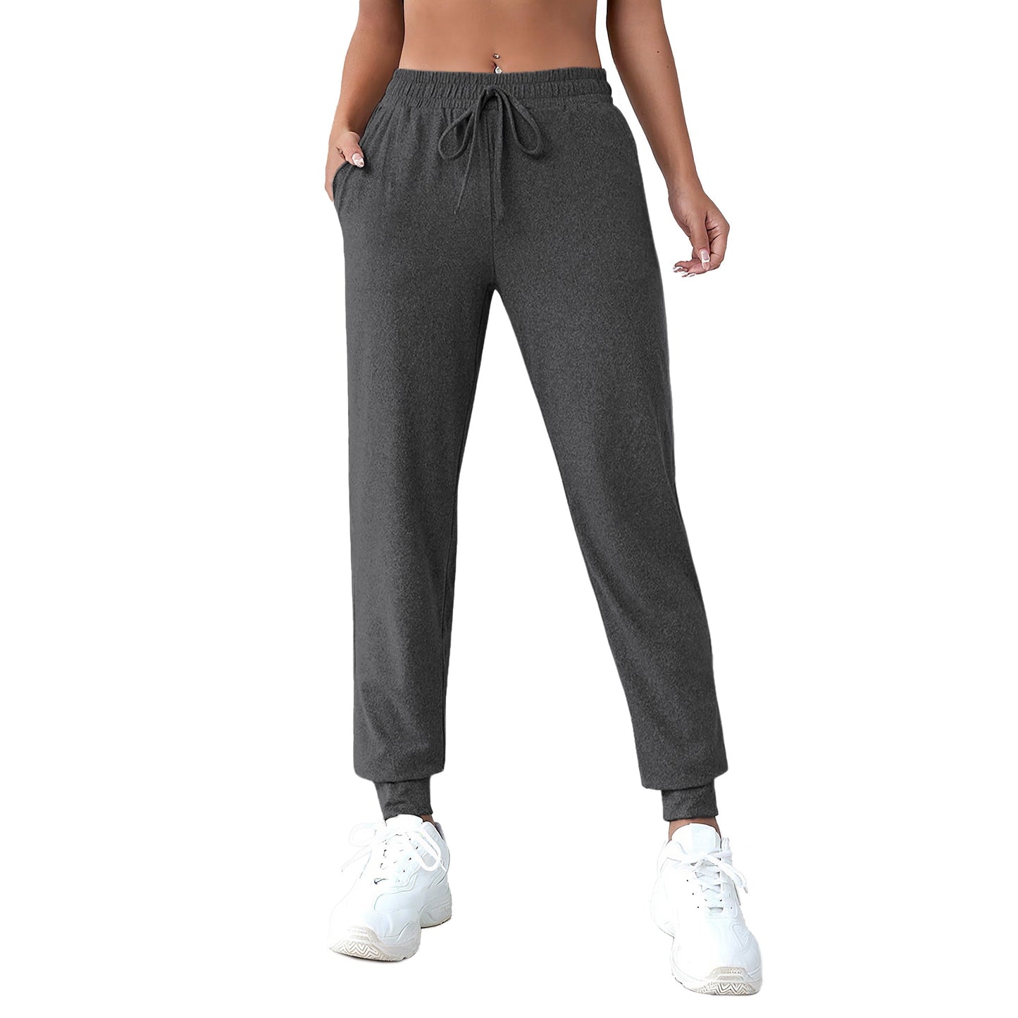 Rosvigor Joggers for Women Elastic Waist Sweatpants Tapered Pants Workout Lounge Trousers with Pockets