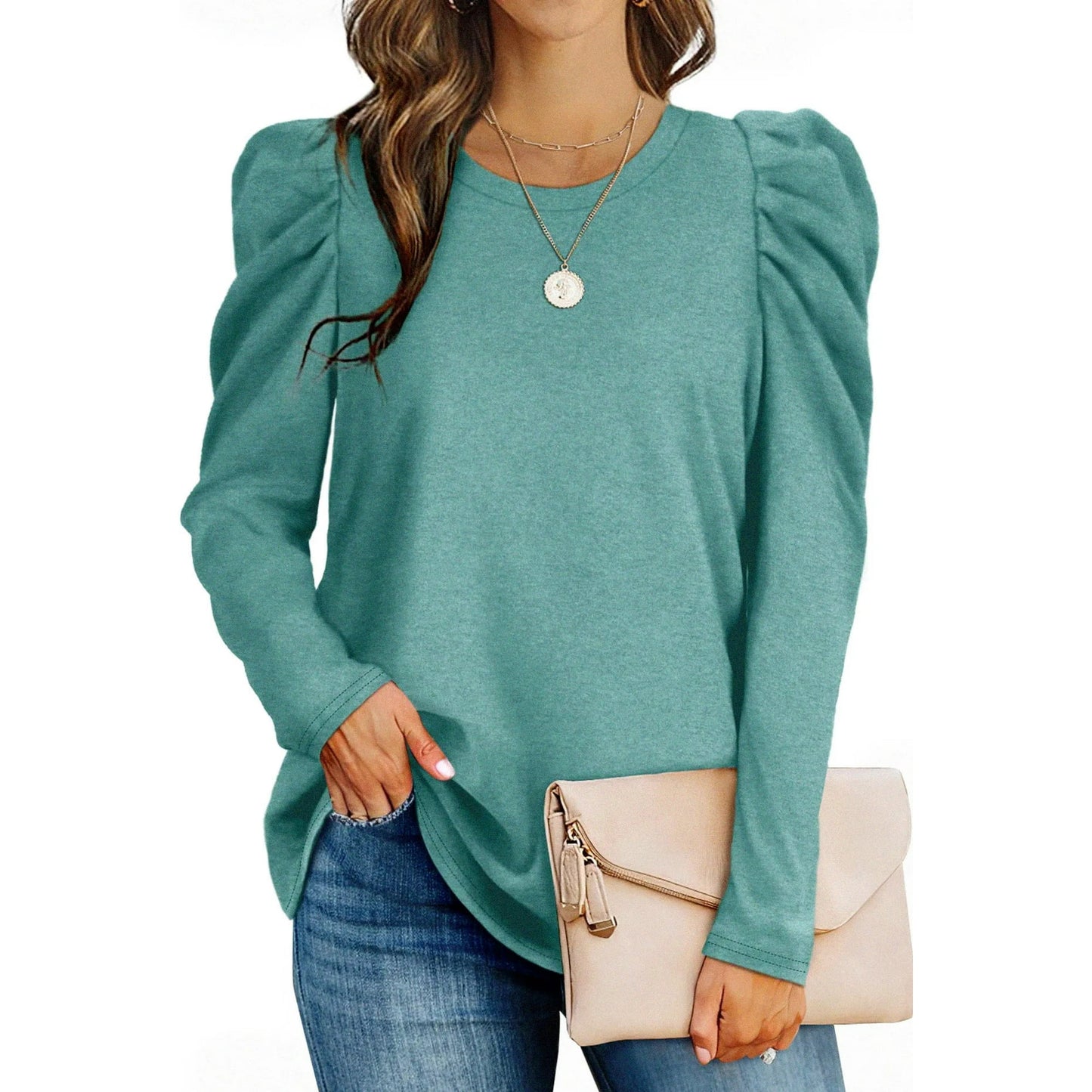 Rosvigor Shirts for Women Puff Long Sleeve Womens Blouses Casual Fall Tunic Tops