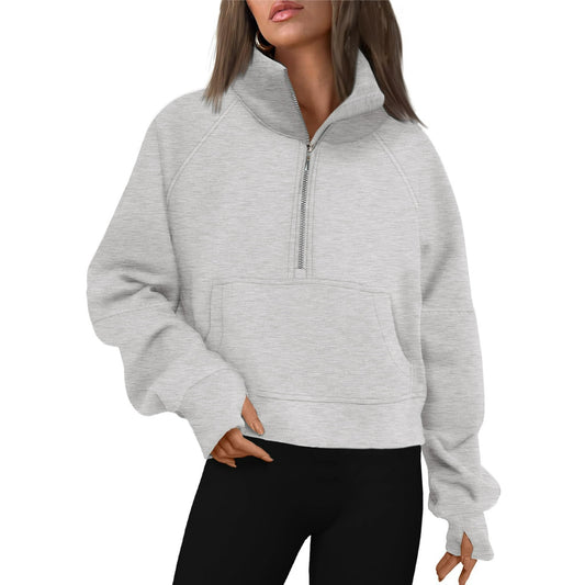 Rosvigor Sweatshirt for Women Half Zip Cropped Pullover Fleece Hoodies Fall Winter Tops Thumb Hole
