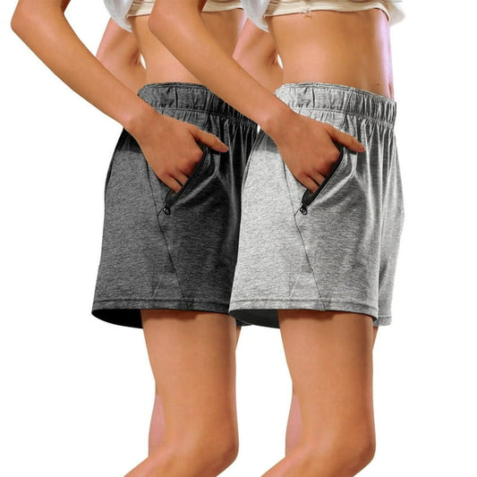 Rosvigor Women Athletic Shorts Gym High Waisted Shorts for Women Casual Lounge Sets with Pockets, 2 Pack