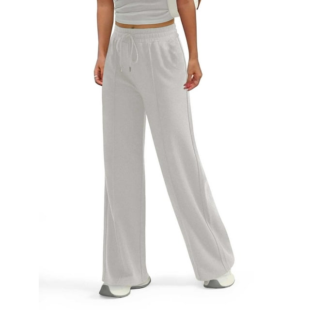Rosvigor Women High Waisted Pants Elastic Waist Sweatpants Casual Wide Leg Joggers with Pleats