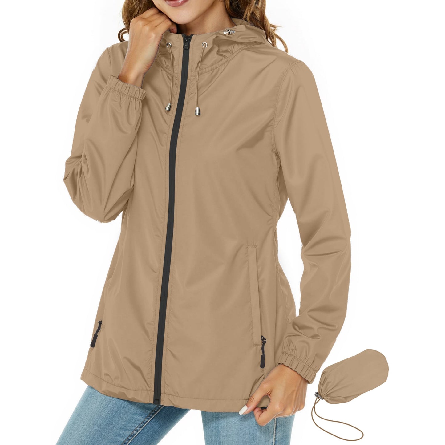 Rosvigor Women Lightweight Jackets Hooded Windbreaker Women Portable Waterproof Raincoat Hiking Travel Jackets