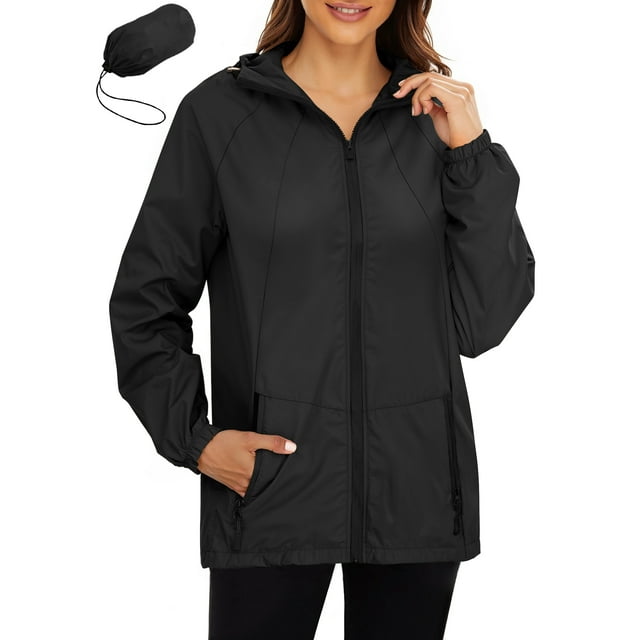 Rosvigor Women Lightweight Jackets Waterproof Raincoat Outdoor Portable Hooded Windbreaker Jackets