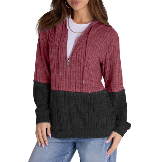 Rosvigor Women Oversized Hoodies Zip Up Lightweight Color Block Sweatshirts for Women Casual Hooded Jackets