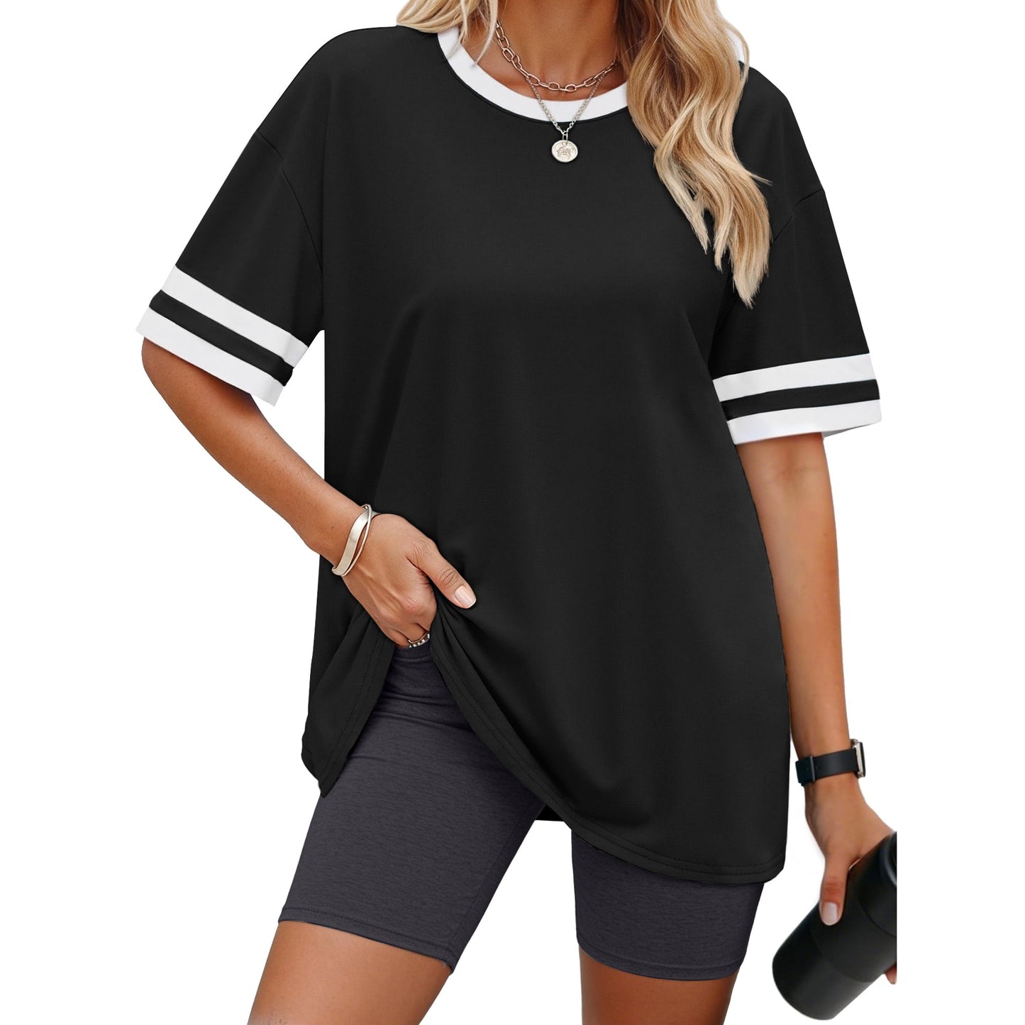 Rosvigor Women Workout Tops Loose Fit Color Block Shirts for Women Shirts Activewear Tops Summer Blouses
