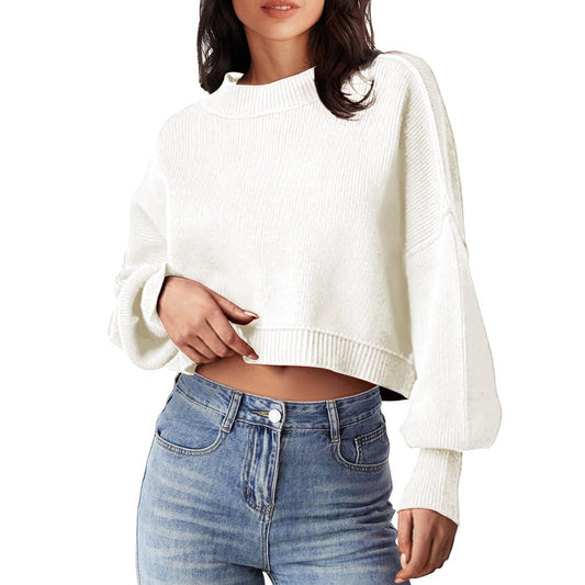 Rosvigor Womens Cropped Sweaters Oversized Knitted Warm Pullover Side Split Jumpers