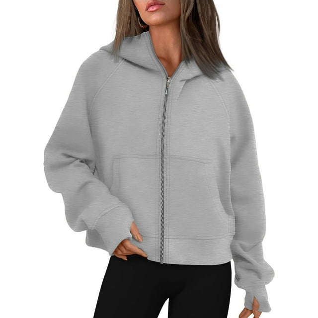 Rosvigor Hoodies for Women Cropped Sweatshirts Women Fleece Oversized Full Zip Jackets Fall Winter Tops