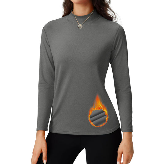 Rosvigor Womens Mock Neck Thermal Shirts Long Sleeve Tops Women Winter Lightweight Fleece Basic Tops