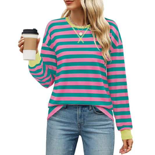 Rosvigor Womens Oversized Sweatshirt Casual Crewneck Long Sleeve Shirts Colorblock Striped Tunic Fall Tops