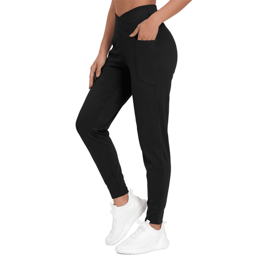 Rosvigor Yoga Joggers Women Athletic Pants for Women Elastic Crossover High Waisted Tapered Casual Pants with Pockets