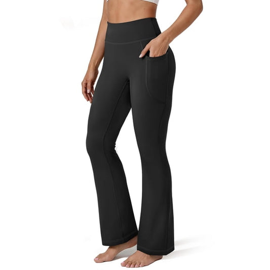 VivaYoga Flare Yoga Pants for Women High Waisted Leggings Tummy Control Workout Pants No Front Seam Trousers with Pockets