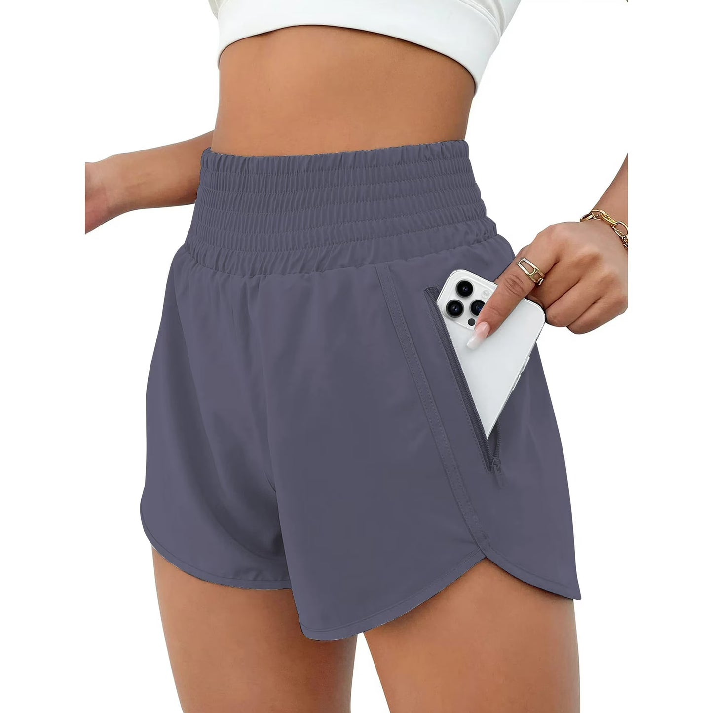 Rosvigor Womens Athletic Shorts High Waisted Running Shorts Gym Workout Shorts with Pockets