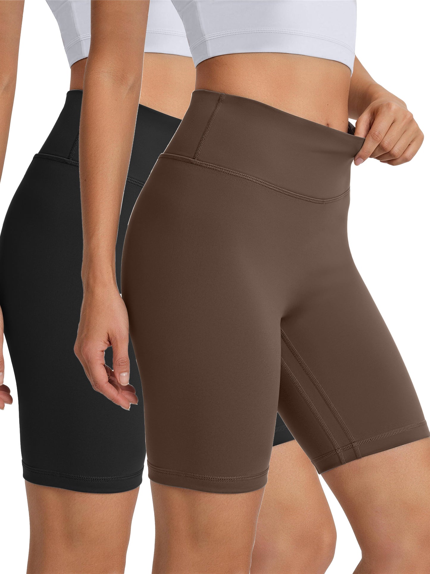 Rosvigor 2 Pack Women’s Biker Shorts 8" High Waisted Yoga Shorts with Pockets No Front Seam Workout Running Gym Athletic Shorts
