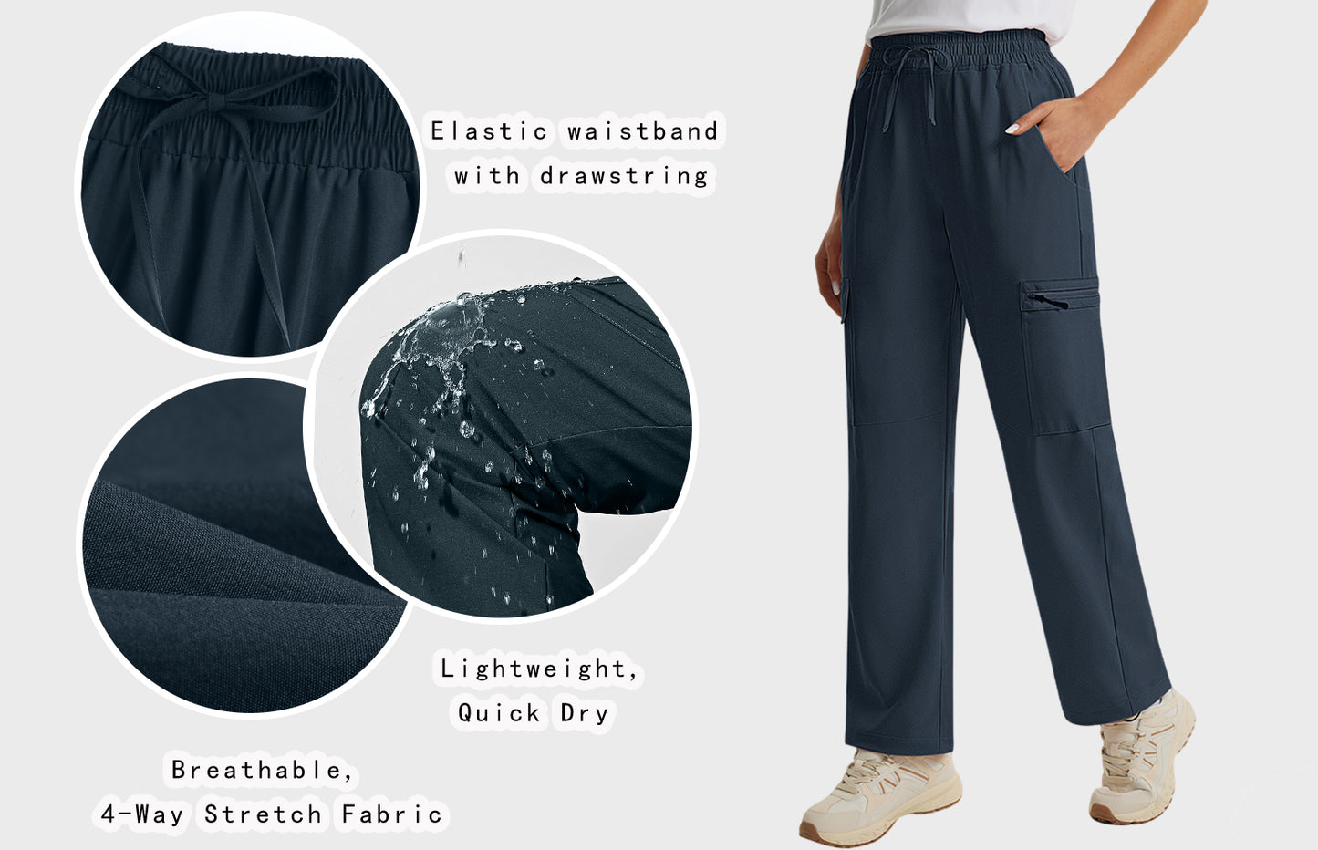 Rosvigor Womens Hiking Cargo Pants Lightweight Cargo Quick Dry Nylon Pants Travel Trousers With Pockets