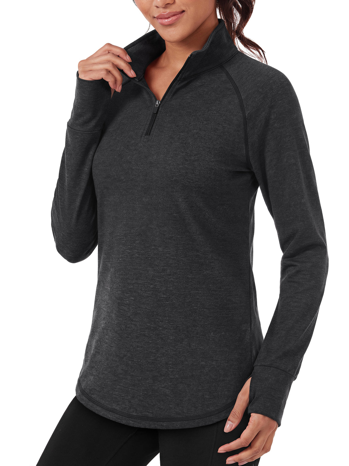 Rosvigor Womens Quarter Zip Pullover Sweatshirt Long Sleeve Athletic Shirts Loose Pullover Activewear Tops with Thumb Holes