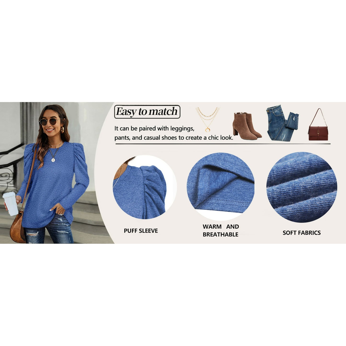 Rosvigor Shirts for Women Puff Long Sleeve Womens Blouses Casual Fall Tunic Tops