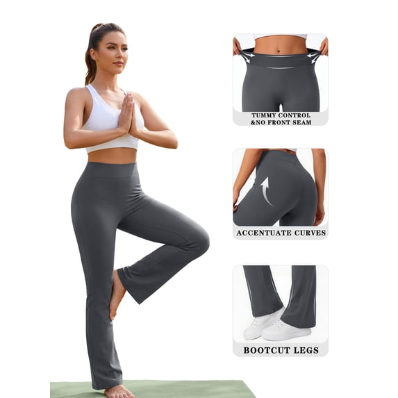 Rosvigor 2 Pack Womens Flare Yoga Pants High Waisted Bootcut Leggings No Front Seam Buttery Soft Leggings for Workout Gym Casual