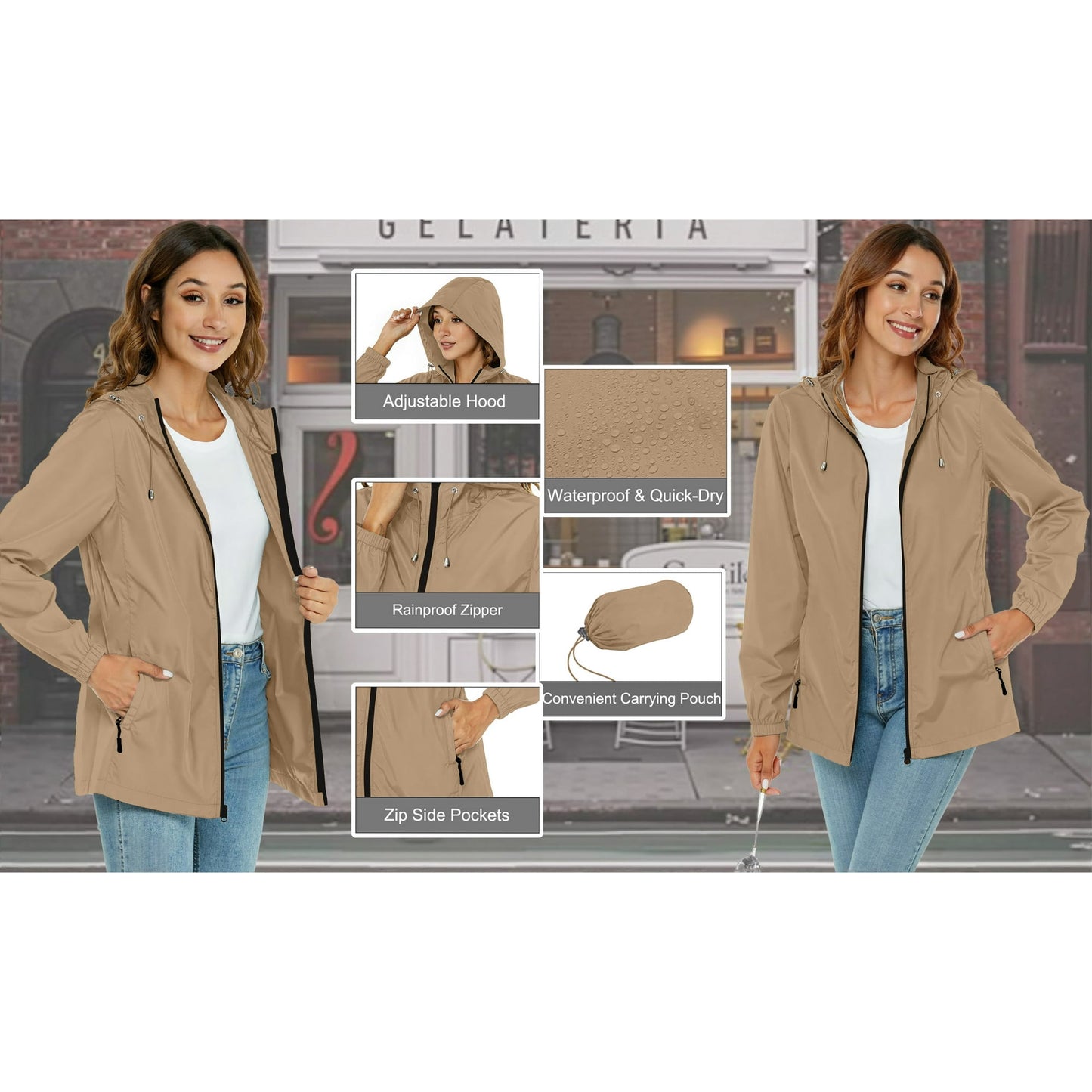 Rosvigor Women Lightweight Jackets Hooded Windbreaker Women Portable Waterproof Raincoat Hiking Travel Jackets