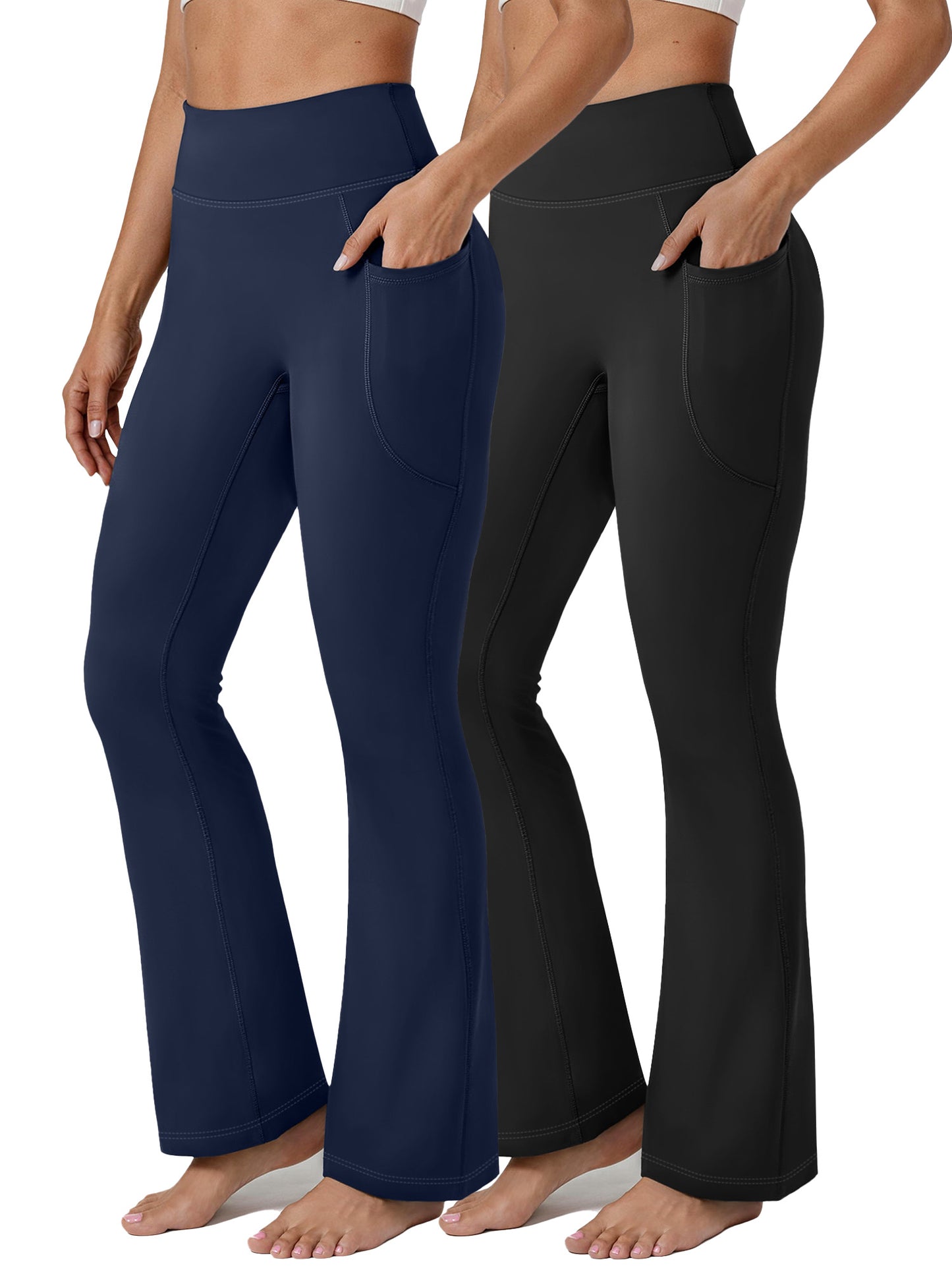 Rosvigor 2 Pack Plus Size Flare Yoga Pants for Women High Waisted Leggings Tummy Control Workout Pants No Front Seam Trousers with Pockets